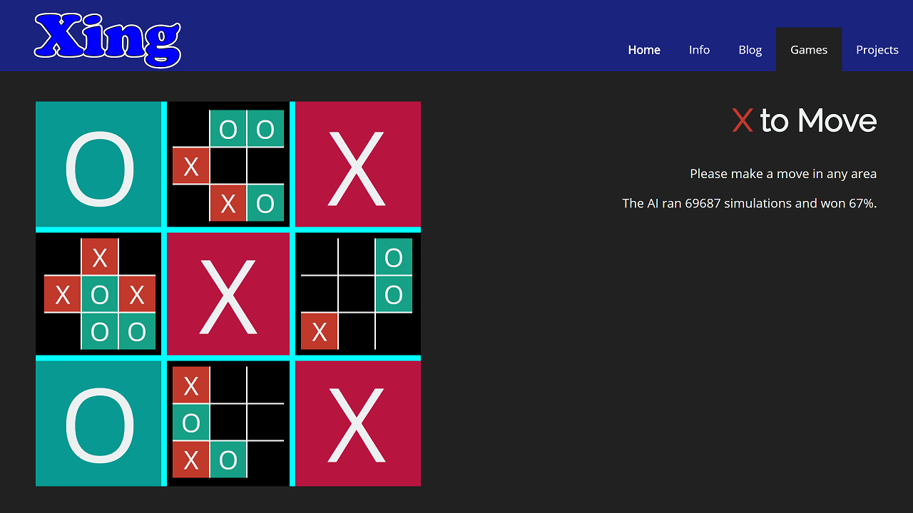 A game of Ultimate Tic-Tac-Toe versus my AI